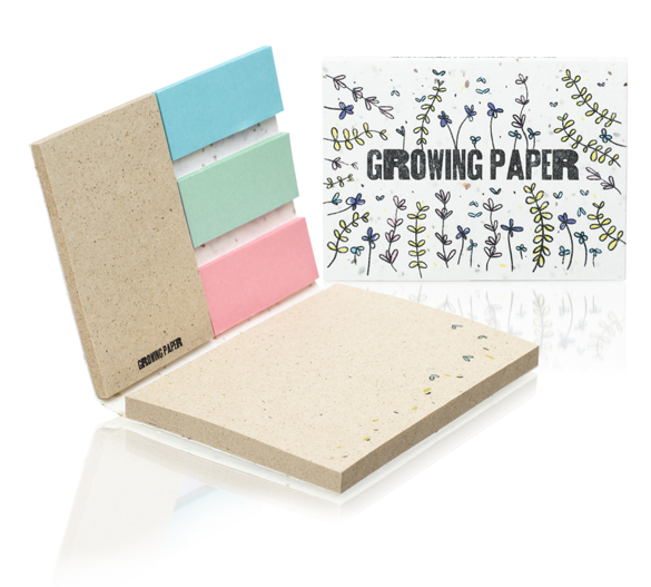 PM061-SEEDS Set de notes adhésives en papier végétal et en couverture souple avec des graines