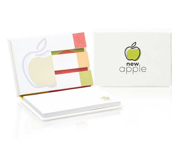 PM135-APPLE Set de notes autocollantes  base de papier recyclé en couverture rigide de papier pomme 